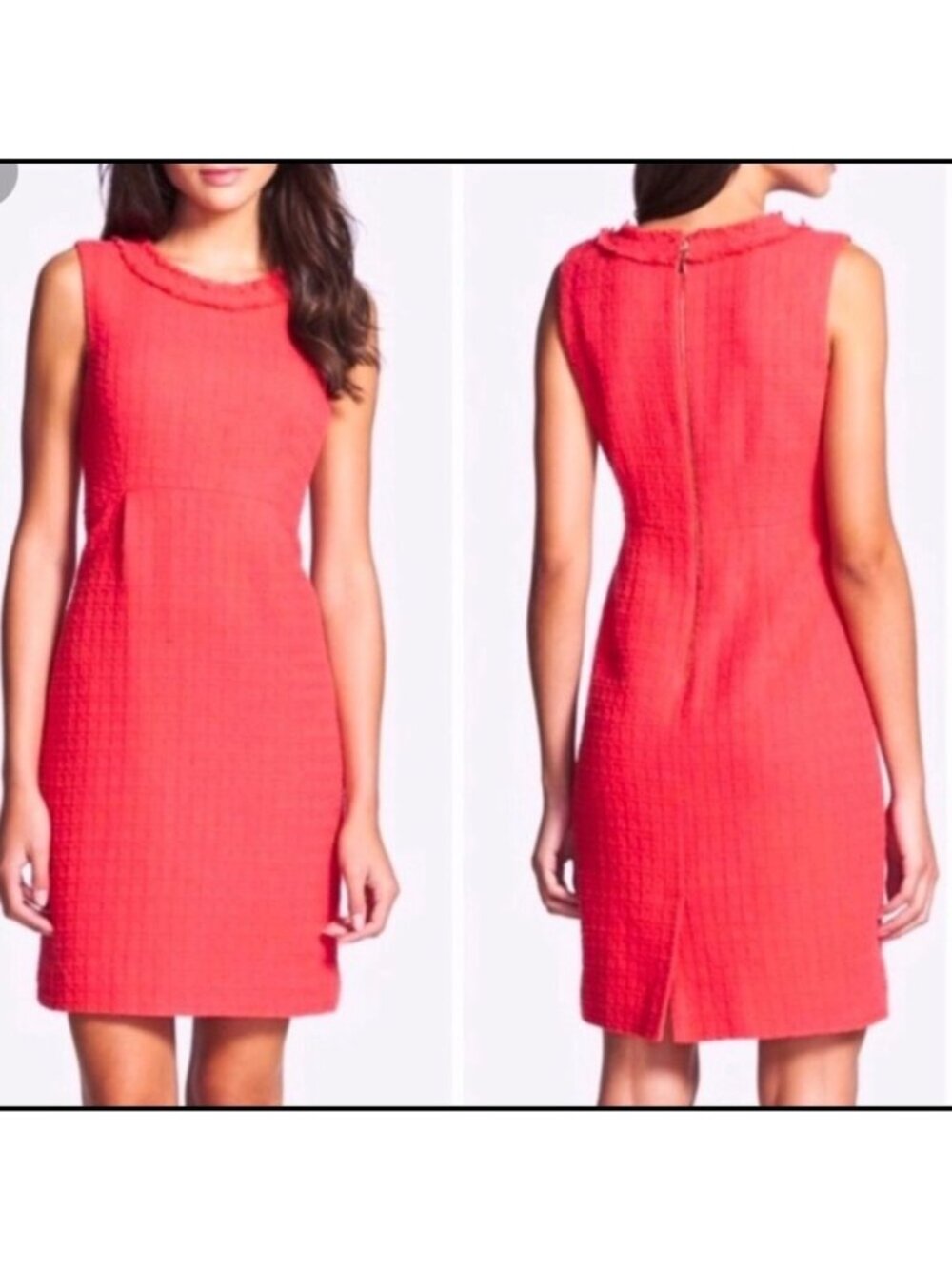 Kate Spade Womens Sleeveless Textured Coral Terri Tweed Dress 12 Cotton Fringe - Picture 2 of 15